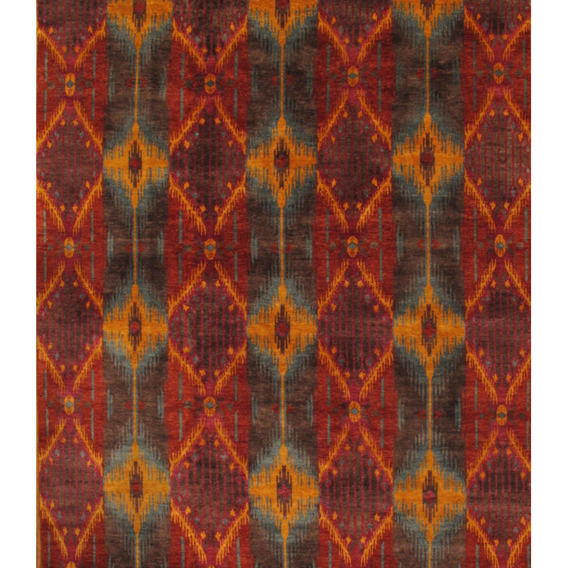 Tapis géométrique fait à la main en coton / laine de couleur rouge / rouge / brun 6 pi 4 po x 8 pi 11 po