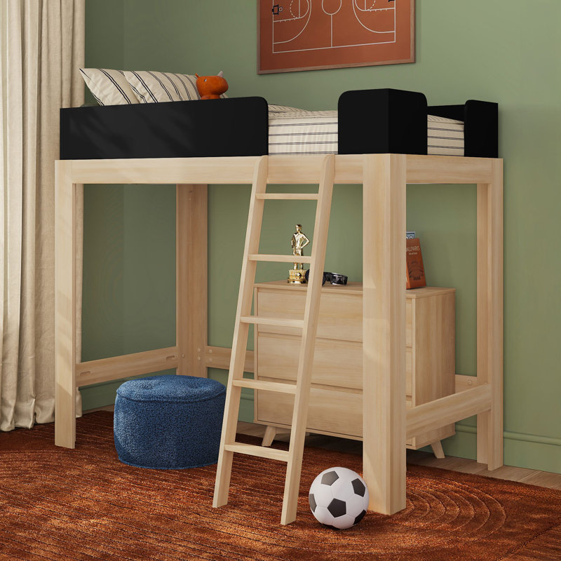 Lit mezzanine simple en bois massif Ambur, Blond / noir