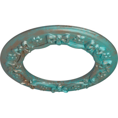 Endurathane Ribbon with Bow Ceiling Medallion, 12 1/4"OD x 7 1/2"ID x 7/8"P (Fits Canopies up to 7 1/2"), Hand-Painted Copper Green Patina Finish
