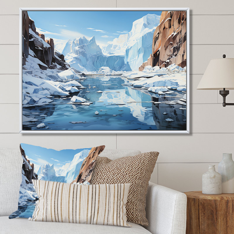 Bairo Antarctique, bord abstrait I, reproduction sur toile, H 24 po x l 32 po x P 1 po, Cadre flottant blanc