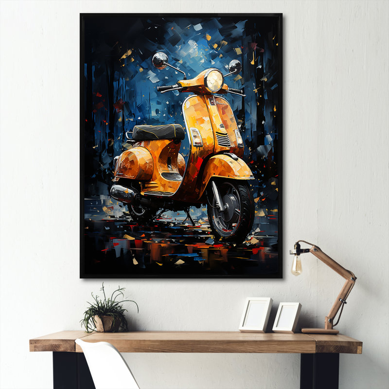 «Riding Scooter In The Country Autumn I», reproduction sur toile, Cadre flottant noir, H 32 po x l 24 po