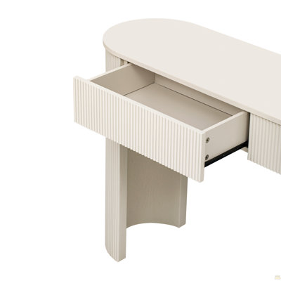 Entryway Table with Fluted Design, Modern Console Table with Storage, Oval Top and 2 Drawers