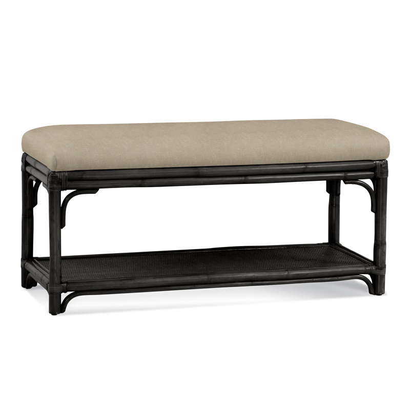 Summer Retreat Wicker Shelf Storage Bench, Honey, Oatmeal Crypton Performance; 0822-74