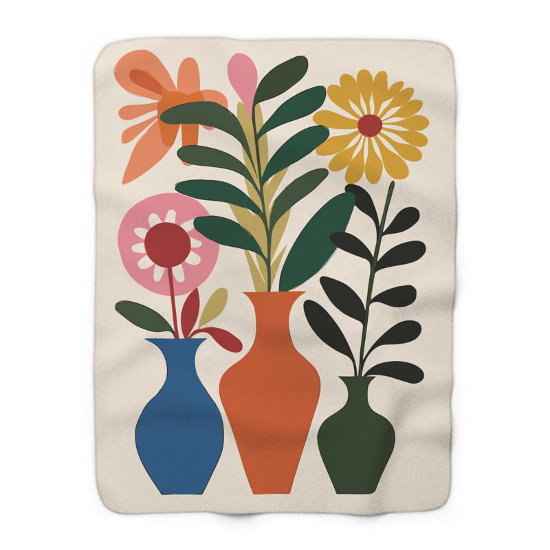 Éclat de fleurs colorées - couverture en sherpa de qualité supérieure 1 pièce - reproduction d'art luxueuse, Grand lit