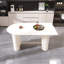 Table de salle à manger de 63 po en MDF moderne de style crème et table d'appoint irrégulière de 63 po, table de salle à manger pour 4 à 8 personnes, pieds de table ronds épais en bois d'ingénierie, plateau de table blanc crème épais et élégant