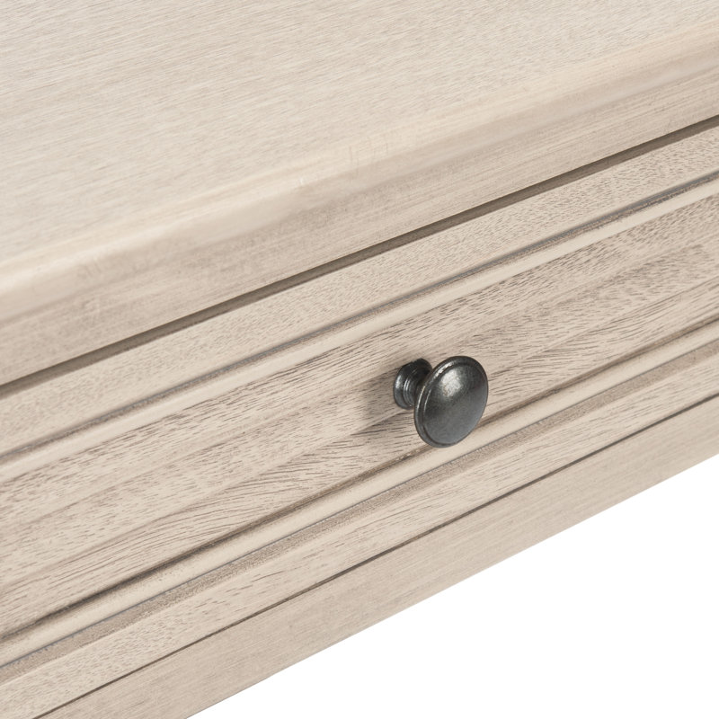 Greige Turned-Leg 22" Wood & Stone Accent Table with Drawer
