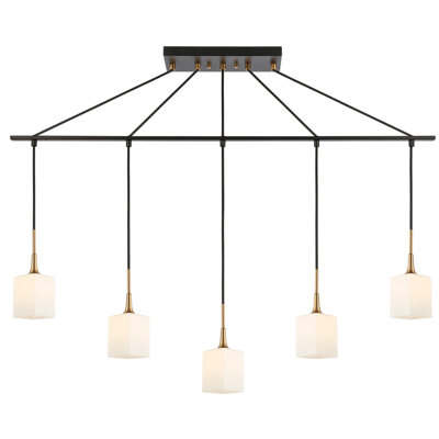 Luminaire suspendu rectangulaire 5 lumières grappe Shults
