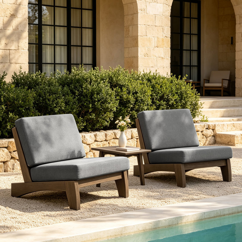 Polett Outdoor Conversation Set Solid Wood Group With Armless Chair And Side Table, Brown, Gray