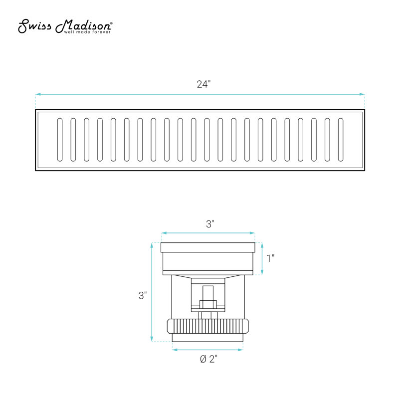 Drain de douche linéaire en acier inoxydable 24 po Voltaire, Chrome chrome