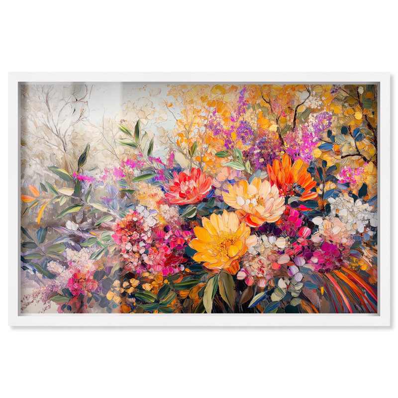 «Amber Auras Shadowbox», impression d'art floral coloré par Art Remedy, H 31 po x l 46 po, Blanc