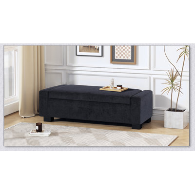 Banc repose-pieds de 50 po en tissu texturé rectangulaire avec couvercle à charnières pour le siège, le repose-pieds et le rangement caché, parfait pour le salon, la chambre à coucher ou le vestibule 
