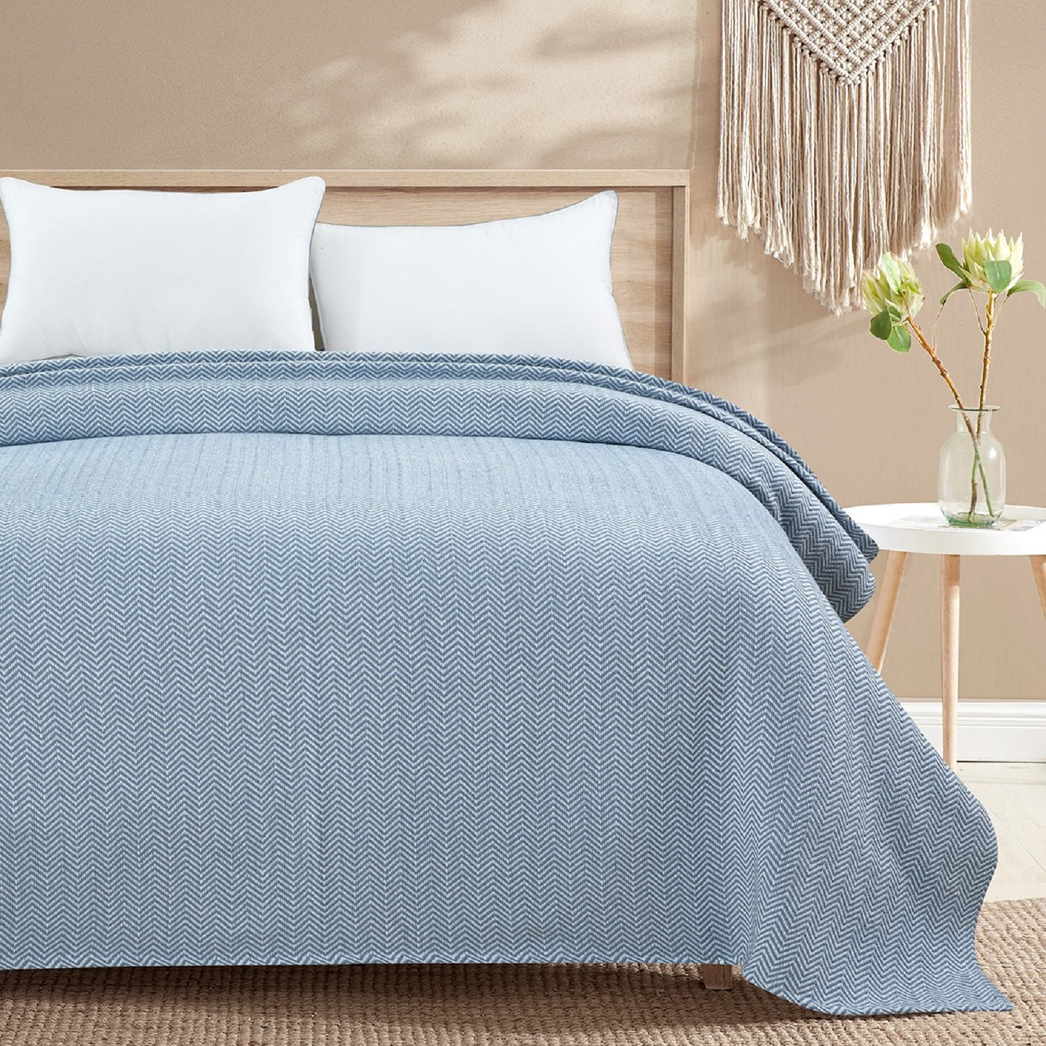 Basilia 100% Cotton Blanket, King, Navy