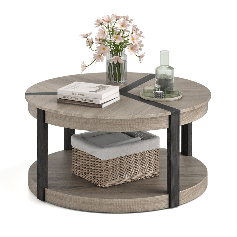 34.5'' Rubber Wood Center Table w/Spacious Tabletop & Storage Shelf Modern