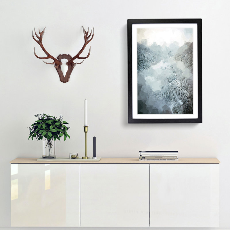 Forest in Winter in Abstract - Picture Frame Graphic Art Print, Black Framed, 36cm H x 27cm W x 2cm D
