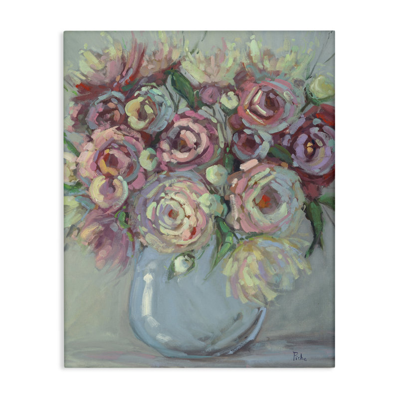 Toile pivoine dans un vase bleu, design par Vanessa Piche, H 30 po x l 24 po