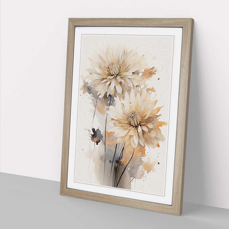 Chrysanthemums Gestural No.2 - Single Picture Frame Print on Wood, Oak Framed, 46cm H x 34cm W x 2cm D
