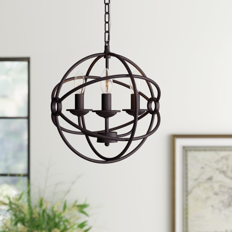 Lustre en forme de globe à 3 lumières Healdton, Marron foncé