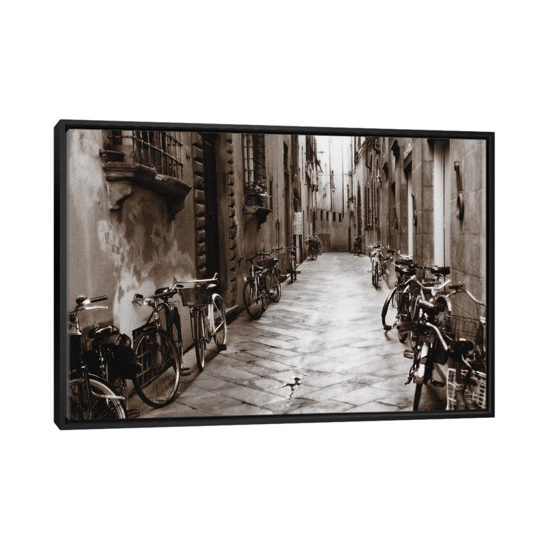 " Lucca Bikes " by Janel Pahl, 18" H x 26" W x 1.5" D, Black Framed Canvas, No Mat