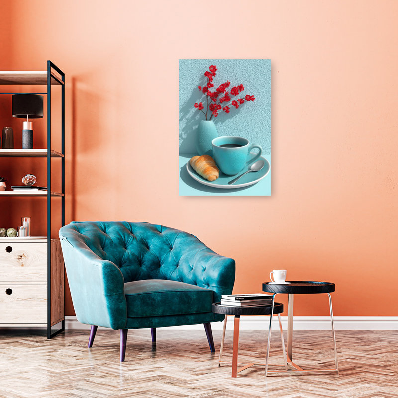 «Morning Coffee Croissant», art mural contemporain, 36" H x 24" W