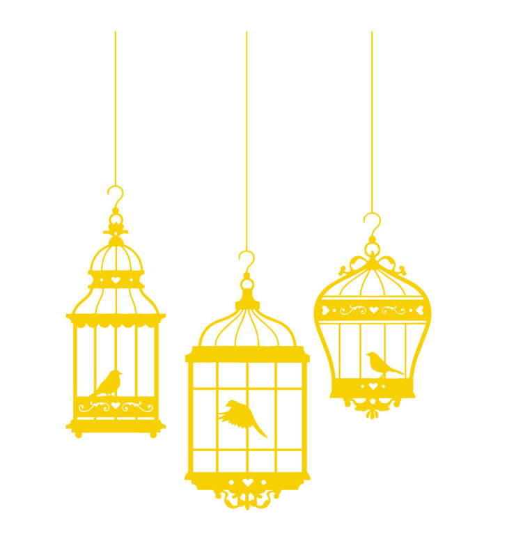 Adhésif décoratif jolies cages à oiseaux, H 24 po x l 18 po x P 0,01 po, Jaune clair