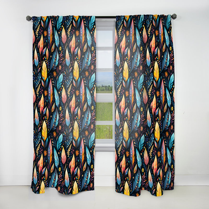 Tribal Dreamscape Feather Boho Motif V - Rideau obscurcissant abstrait Boho - 1 panneaux, L 52 po x L 108 po