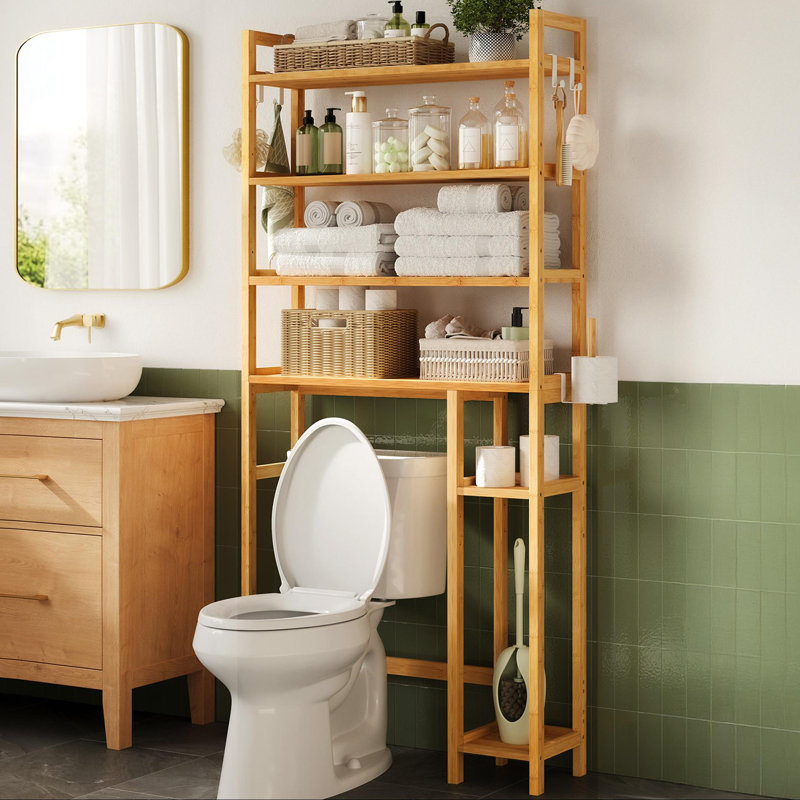 Organisateur de salle de bain en bambou avec tablettes réglables, Beige naturel