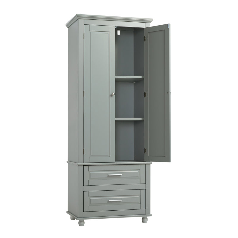 Tall Storage Cabinet With Two Drawers For Bathroom/Office, Grey, Gray