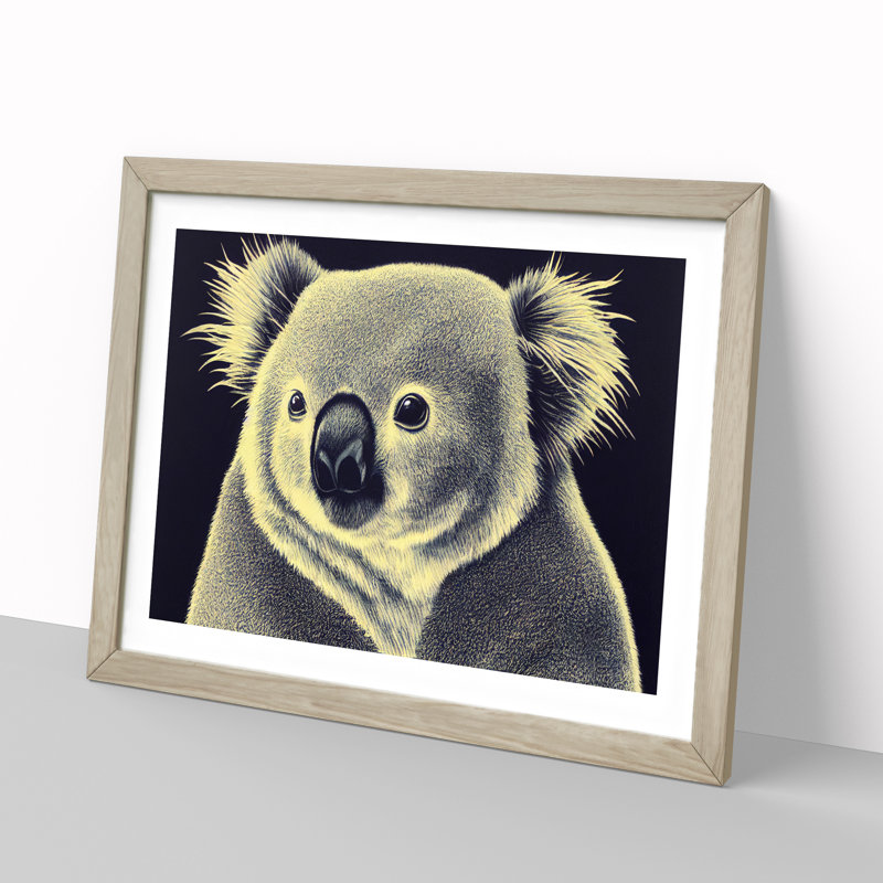 Beautiful Koala Bear - Single Picture Frame Print, 25cm H x 34cm W x 2cm D, Grey Framed
