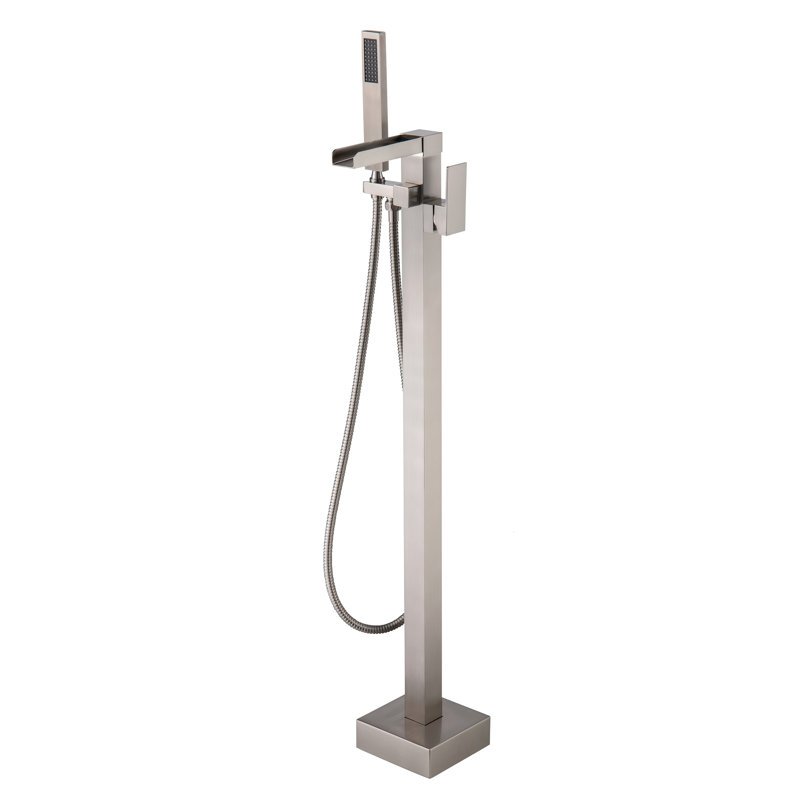 Floor Waterfall Faucet with Diverter, Brushed Nickel