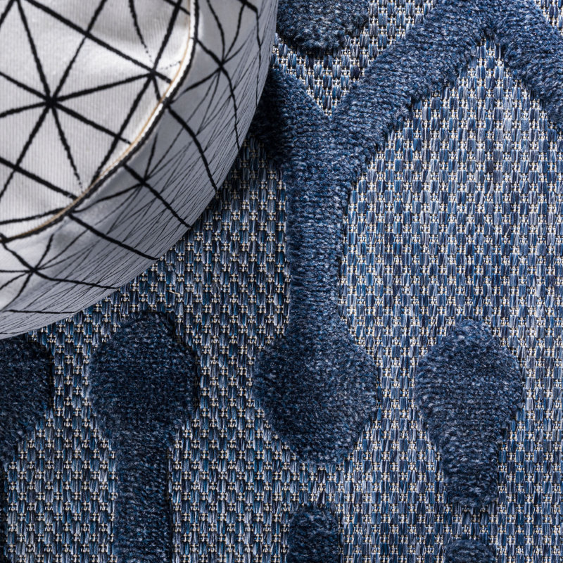 Adalbern Moroccan Diamond Navy Indoor/Outdoor Rug, Runner 2'2" x 8'