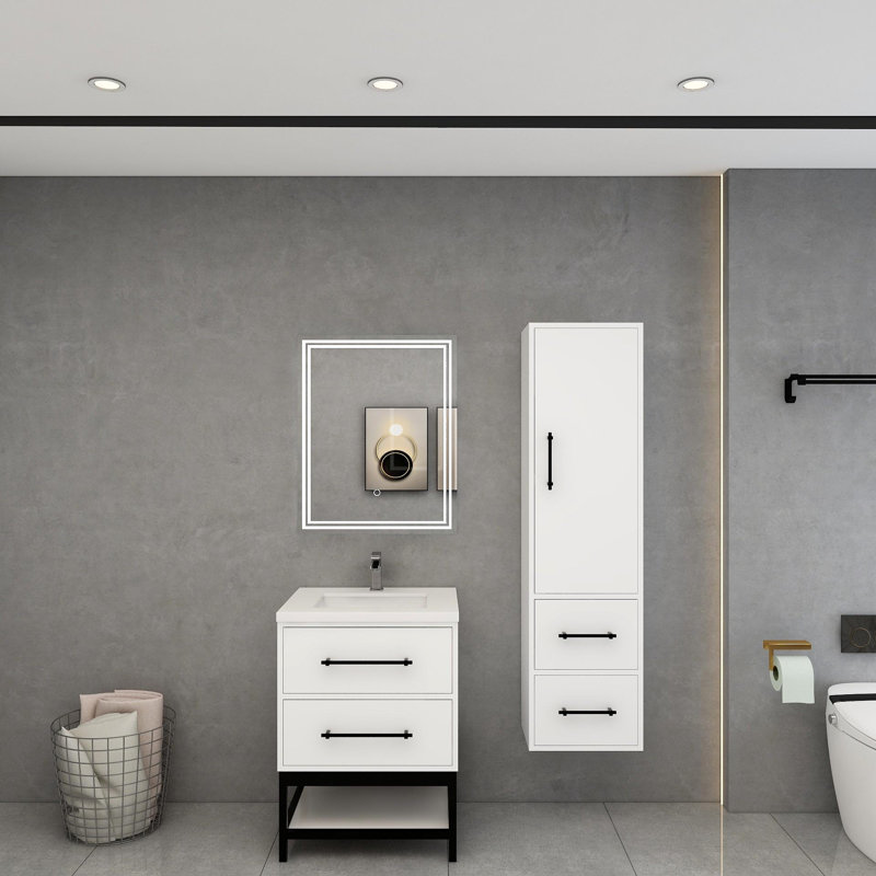 Meuble-lavabo simple avec plateau Victoria 23,7, Blanc lustré