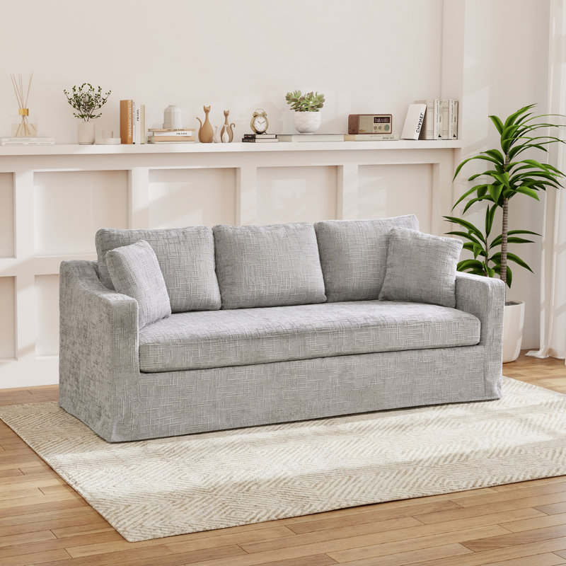 Canapé 84 po 3 places en chenille 84 po avec 2 coussins pour le salon, le bureau et les appartements, Gris