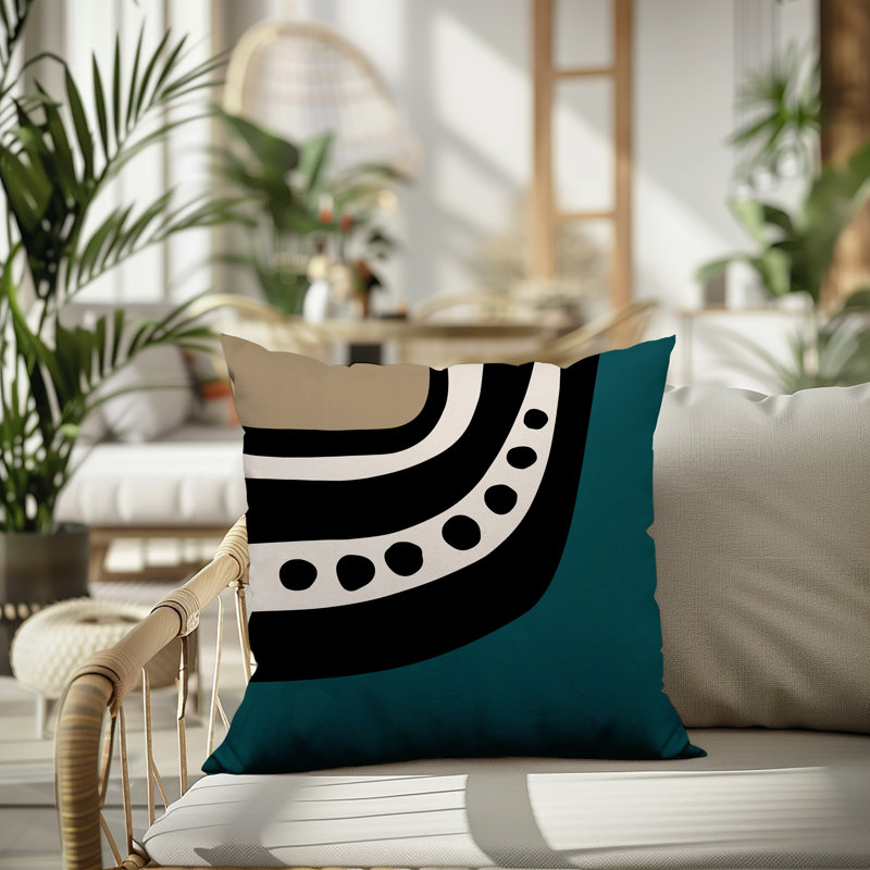 Oreiller carré réversible intérieur / extérieur Tobe Minimalist, H 15 po x l 15 po, Émeraude / noir / blanc cassé