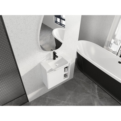 Meuble-lavabo compact compact blanc brillant et évier, conception moderne peu encombrante