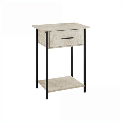 Table basse contemporaine peu encombrante en stratifié de pierre crème à 2 niveaux Métal noir avec tiroir de rangement