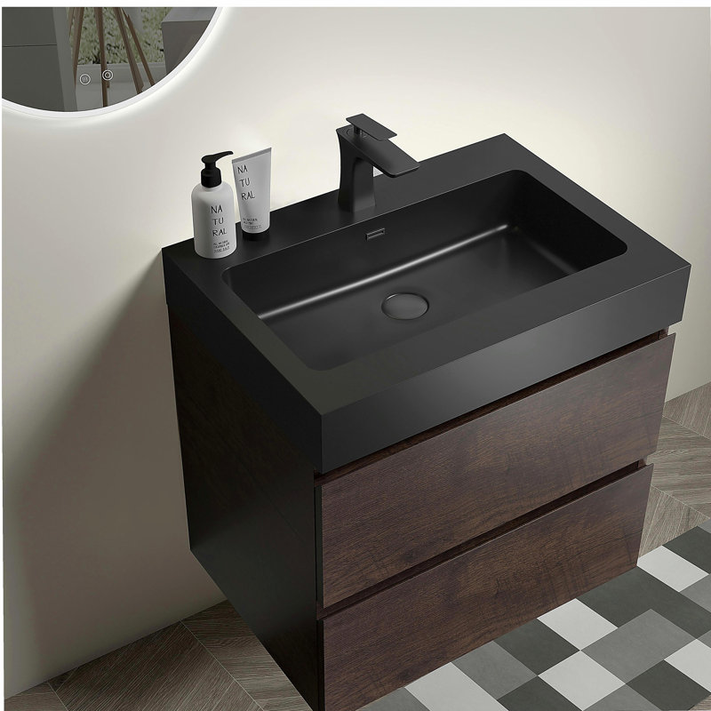 Meuble-lavabo de salle de bain avec lavabo, grand meuble-lavabo flottant mural, salle de bain moderne, base de lavabo intégrée sans drainage et robinet, pré-assemblé