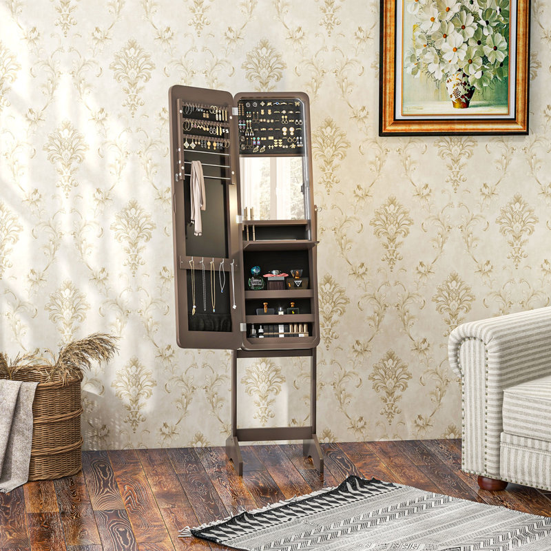 Armoire à bijoux autoportante à miroir avec lumières DEL et support