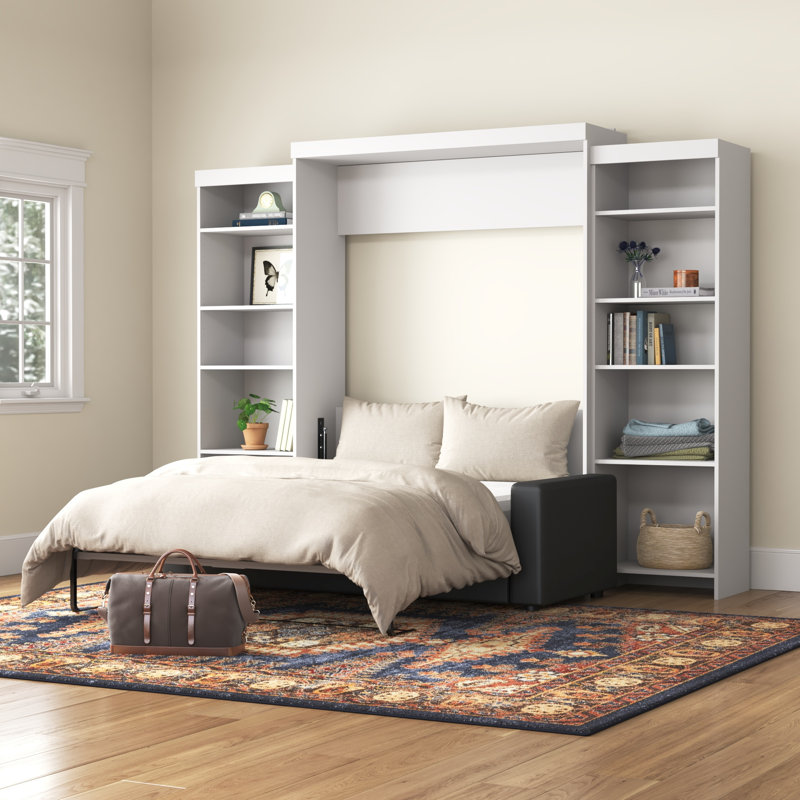 Lit escamotable avec rangement Arlex, Blanc / gris, Double