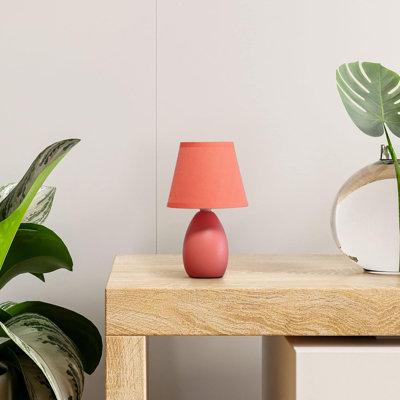  Nauru 9.45in Orange Petite Oblong Ceramic Table Lamp with Matching Tapered Fabric Shade
