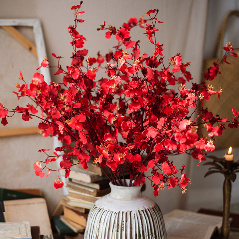 Tige d'orchidée impressionniste Oncidium, Rouge, 5 tiges