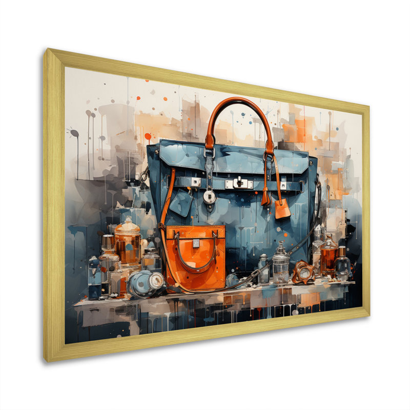 Minimalim Black Handbag - Fashion Canvas Prints, H 12 po x l 20 po x P 1 po, Encadrement doré