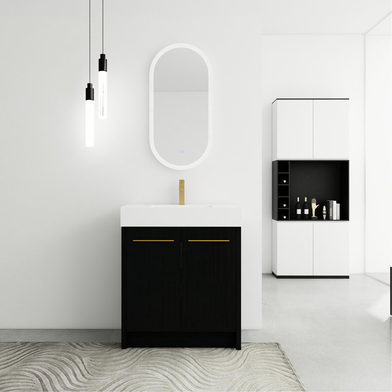 Meuble-lavabo autoportant de 30 po avec lavabo et porte en résine, distinction moderne, châtaignier noir, spécialité de rangement abondante, évier d'armoire en contreplaqué de 30 po, style tendance à fermeture en douceur, grande qualité,