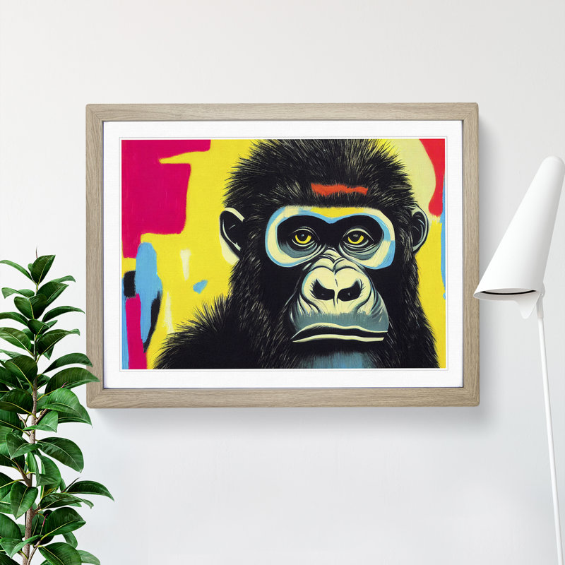 Graffiti Gorilla Abstract - Single Picture Frame Print, 46cm H x 64cm W x 2cm D, Oak Framed