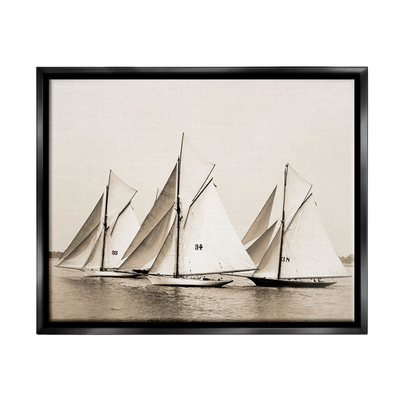 Flotte de voiliers rétro par Graffi * Tee Studios, H 17 po x l 21 po x P 1,7 po, Cadre flottant noir de jais