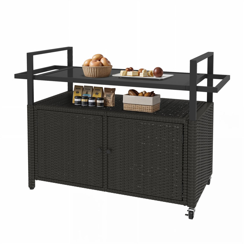 XL Patio Storage Cabinet Outdoor Cabinet Wicker Bar Set Outdoor Bar Cart, Brown