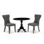 Ensemble de coin repas 3 pièces pour petits espaces comprenant une table de salle à manger ronde avec Dropleaf et 2 chaises Parson en tissu Gotham foncé, 42 x 42 po, noir brossé-353768444-353768440