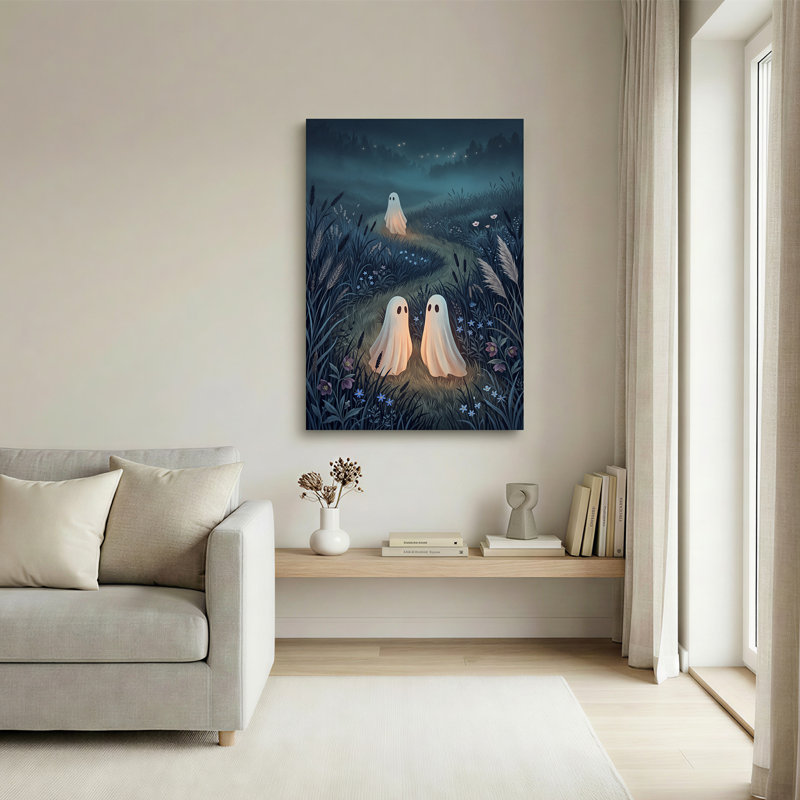«Three Glowing Ghost in Dark Blue Meadow», art mural sur toile, 30"H x 20"W