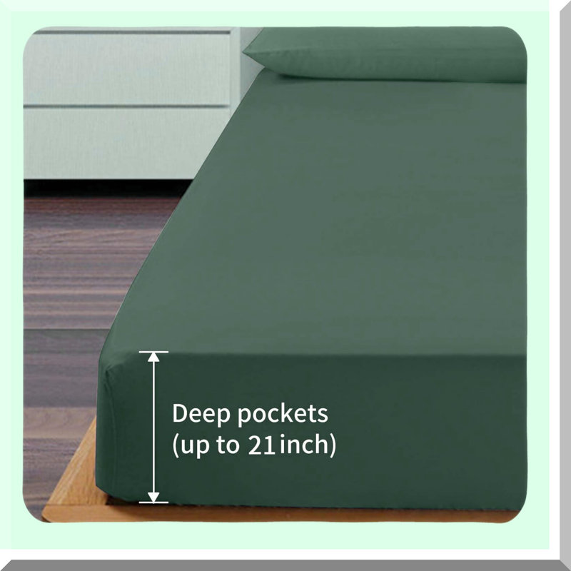 EcoLux Queen Bed Set - Deep Pocket 18" Sheets & Pillowcases Collection - Premium 4 Piece Bedding Set - Extra Soft & Sustainable - Green Sheets