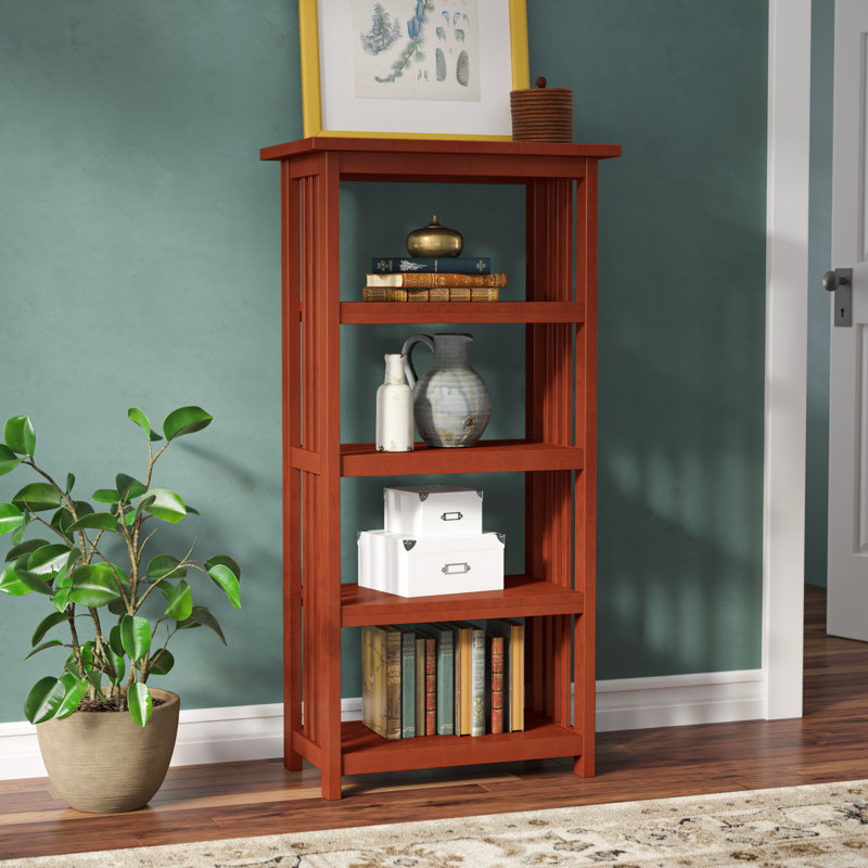 Bibliothèque à 4 niveaux avec 2 tablettes réglables, cerisier L 24 po x l 14 po x H 48 po Kingsland Mission, Cerisier