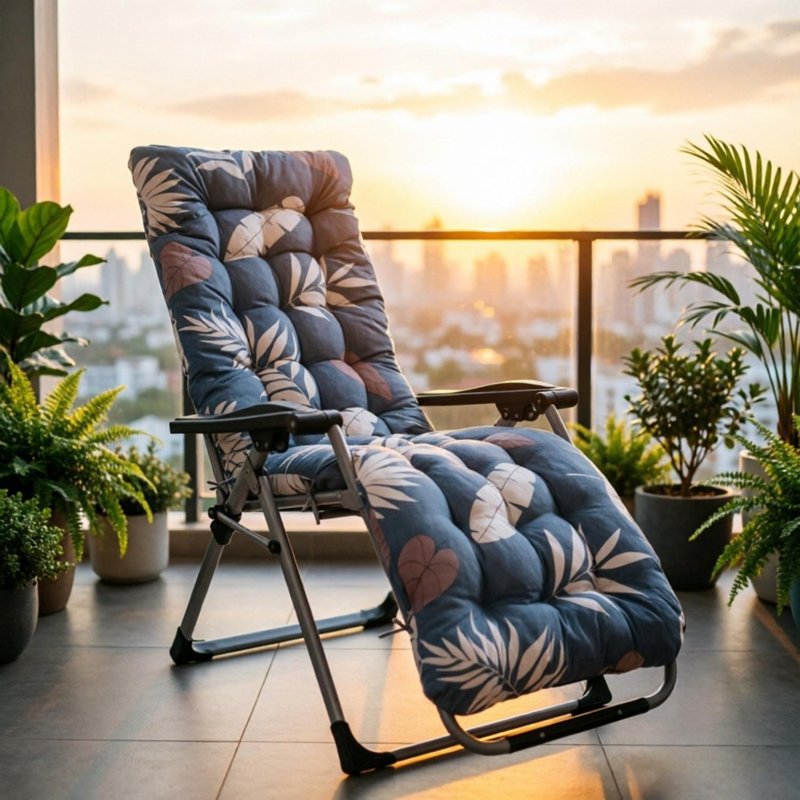 Indoor Outdoor Chaise Lounger Cushion with Straps,  Polyester Fiber Cover, Synthetic Fiber Filling, 66.93x20.87in, 3.15in
